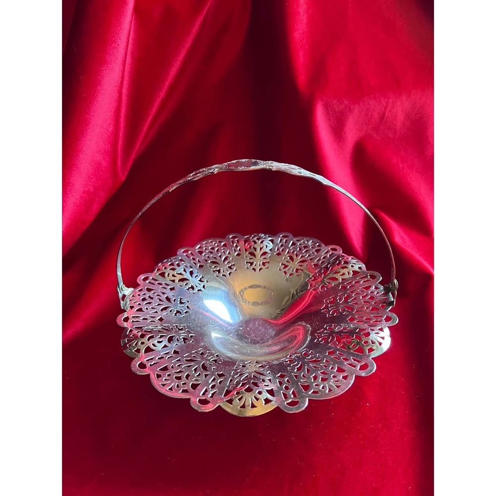 Silver Candy Basket, Reticulated with Handle